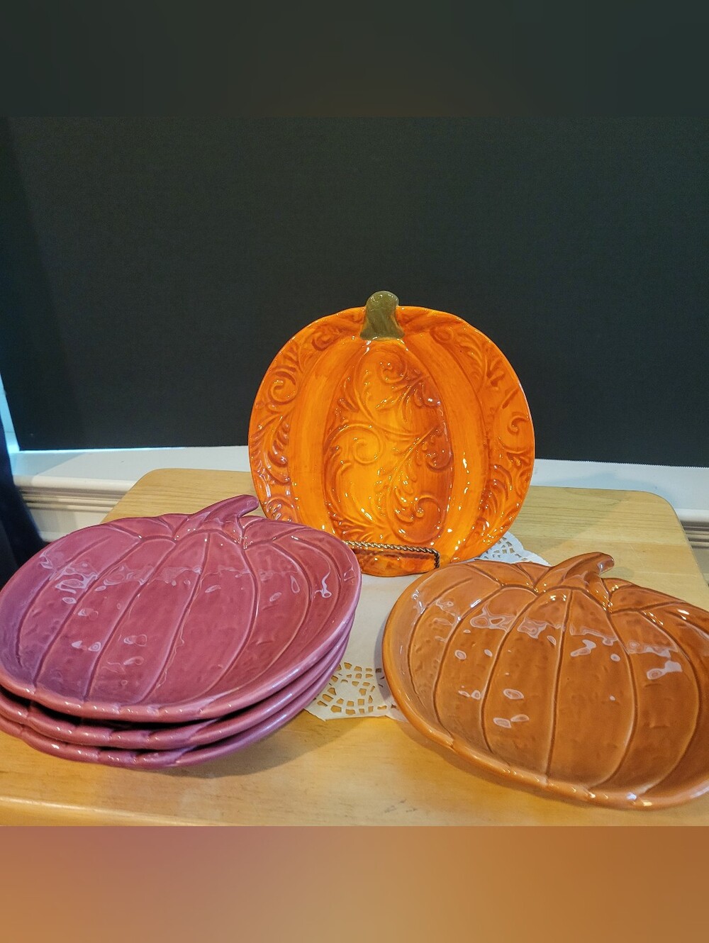 Lot of 5 Mixed Colors Pumpkin Shaped 8" Plates Thanksgiving Fall Decor